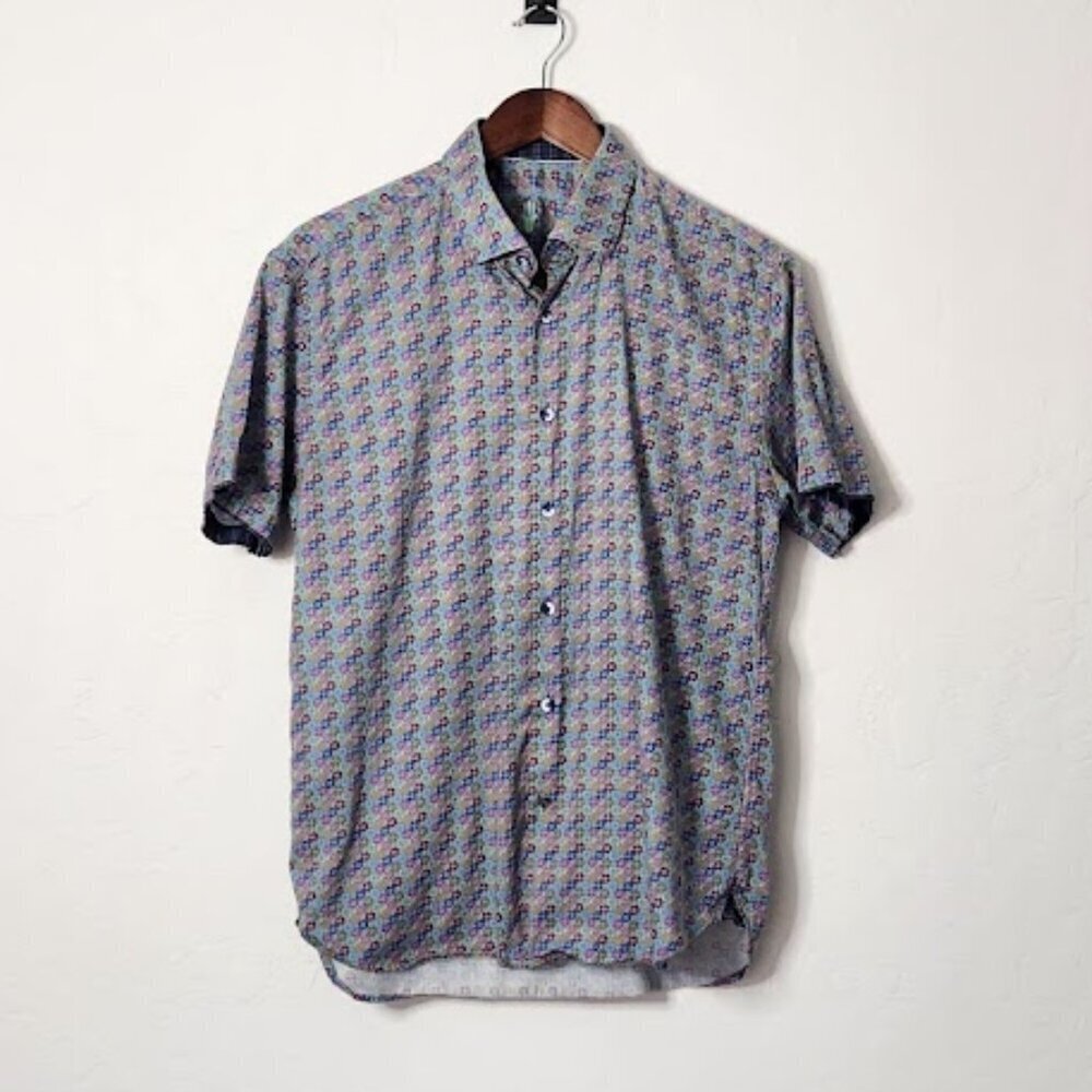 Visconti Black Men's Short Sleeve Button-Down Shirt Size Large